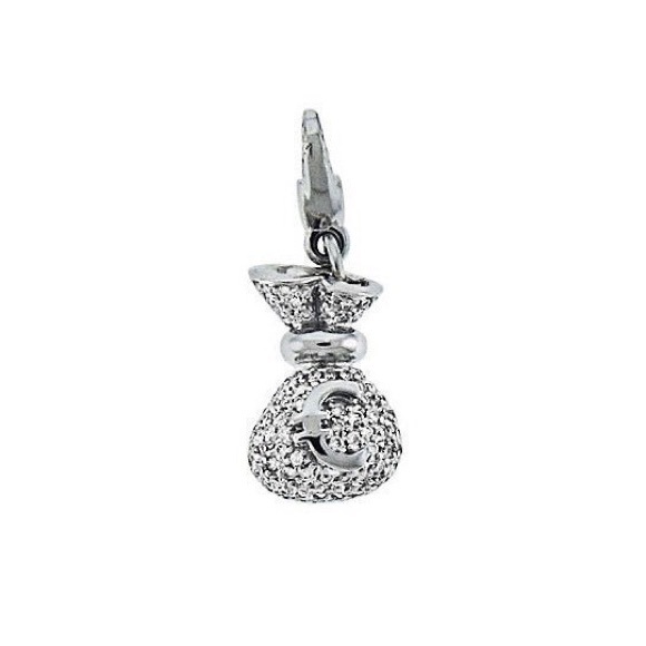 CRIVELLI Jewelry - 18K CRIVELLI Diamond Pavé Money Bag Designer Charm White Gold Pendant RARE